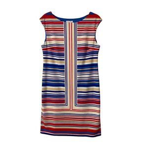 London Times  Striped Sheath Dress Knee Length Red Tan and White Size 12